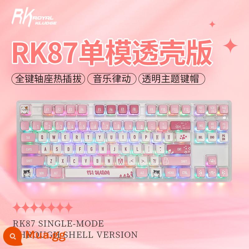 RK87 Keyboard cơ học Trục Red Trà Trục màu xanh lá cây Kaihua Box Trục trắng tùy chỉnh đầy đủ -Ka Hot Chèn 87 Key RGB - 87 Keycaps PBT phiên bản chủ đề mèo hồng trong suốt màu trắng