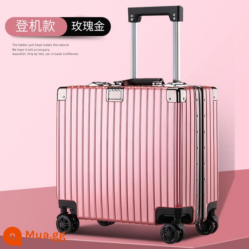 Vali xe đẩy khung nhôm 18 inch Vali 20 inch được mang lên máy bay miễn phí check-in chuyến công tác Mật khẩu hộp cắt ngang - Hoa hồng vàng