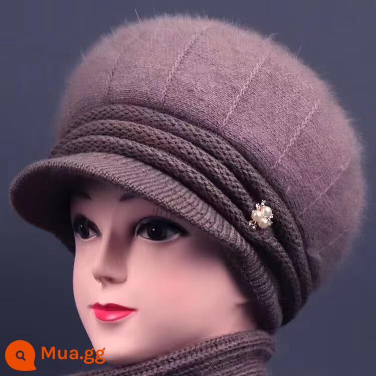 Mùa đông mũ mẹ nữ cao tuổi bà cộng nhung thỏ mũ len trung niên và cao tuổi mũ ấm mũ cotton dệt kim dày - Khaki