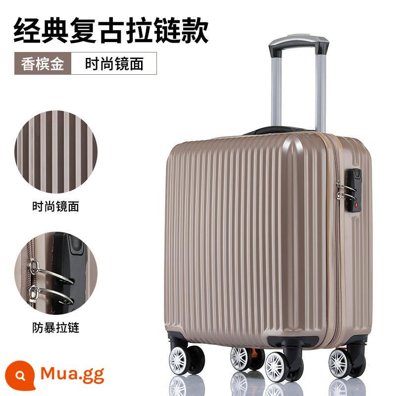 Vali mini ánh sáng túi nhỏ lên máy bay xe đẩy 20 cái hộp du lịch mật khẩu nam nhỏ 18 inch phiên bản Hàn Quốc - Vali cabin màu vàng sâm panh có khóa kéo cổ điển