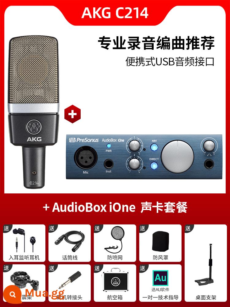 Micro điện dung AKG C214 chuyên nghiệp lớn màng thu âm trực tiếp K bài hát micro ghi âm thanh nhạc cụ ghi âm - C214 + Gói iOne AudioBox