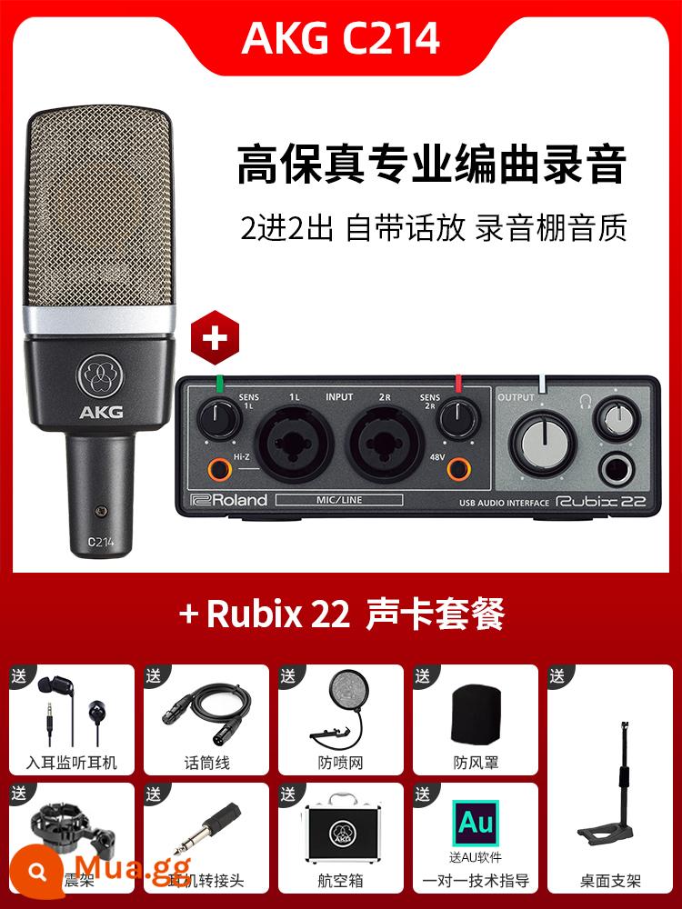 Micro điện dung AKG C214 chuyên nghiệp lớn màng thu âm trực tiếp K bài hát micro ghi âm thanh nhạc cụ ghi âm - Bộ C214 + Rubix 22