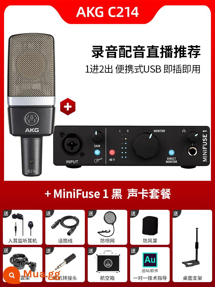 Micro điện dung AKG C214 chuyên nghiệp lớn màng thu âm trực tiếp K bài hát micro ghi âm thanh nhạc cụ ghi âm - C214 + Cầu chì nhỏ 1