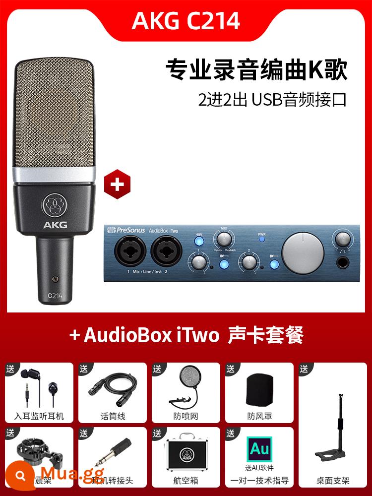 Micro điện dung AKG C214 chuyên nghiệp lớn màng thu âm trực tiếp K bài hát micro ghi âm thanh nhạc cụ ghi âm - Gói C214 + AudioBox iTwo