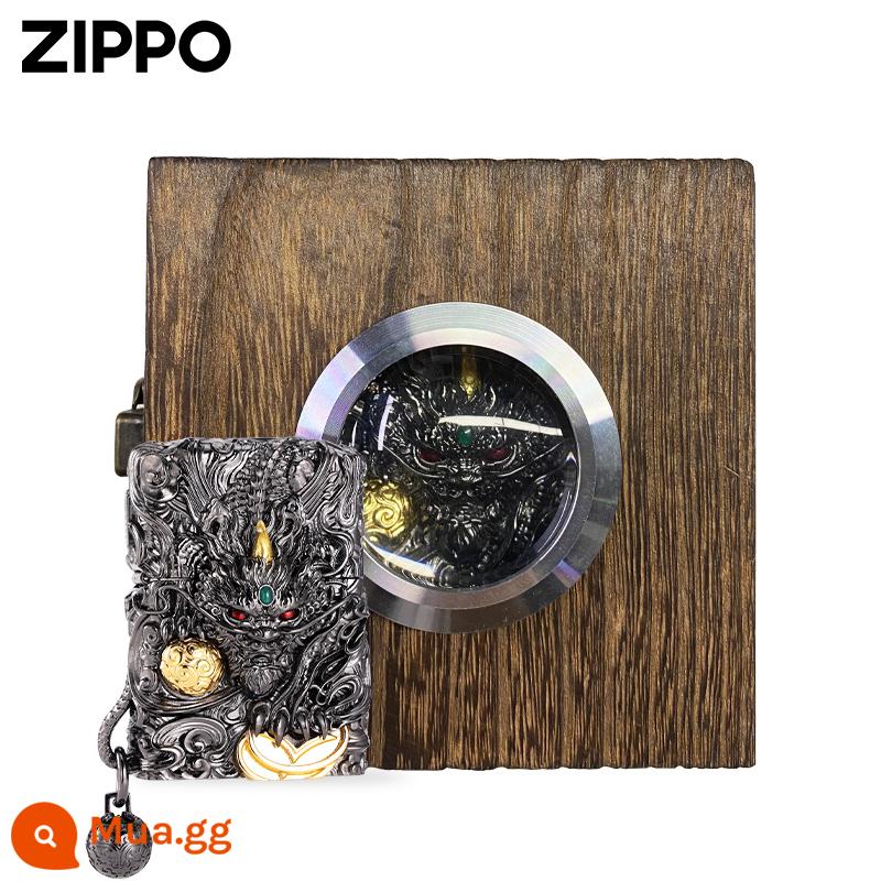 Bật lửa zippo chính hãng, cơ chế thông minh, tỳ hưu may mắn, bộ sưu tập chống gió nam chính hãng chính hãng, quà tặng - Công tắc thông minh Pixiu vàng đen [máy đơn không dầu] có chứng nhận