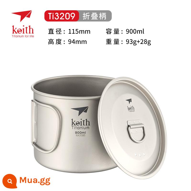 Keith Kaisi cốc nước gấp di động ngoài trời cốc titan nguyên chất cốc nước có thể đun sôi nước cắm trại cốc titan 1 lớp - Nồi đơn gấp 900ML [có nắp]