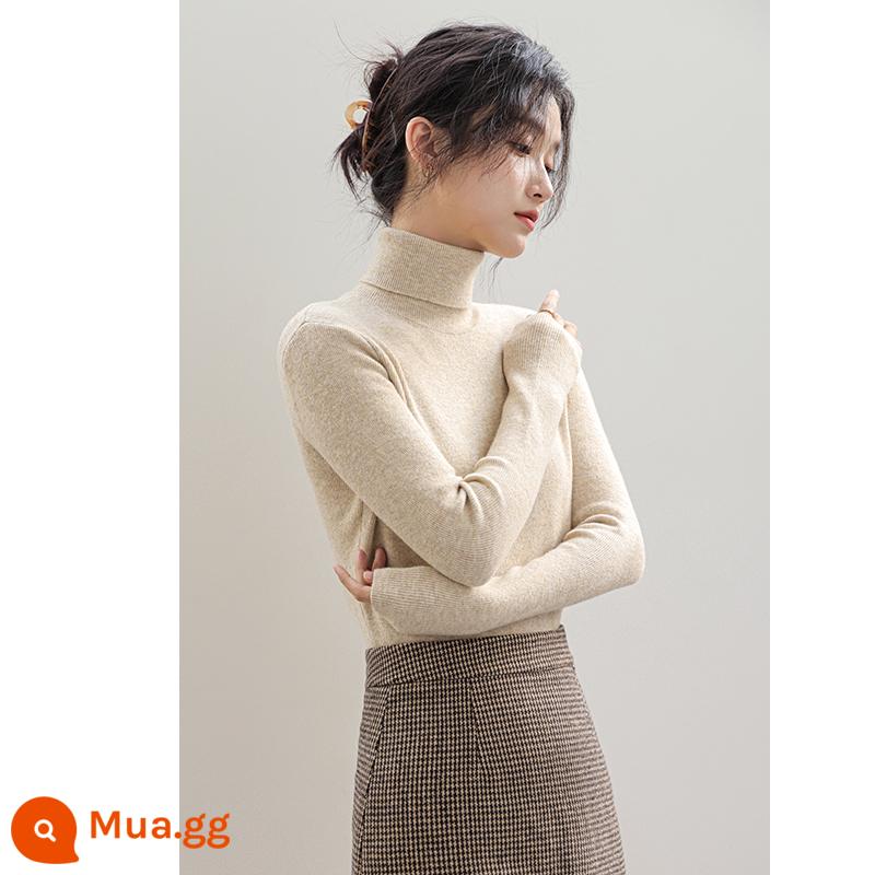 Áo len len cao cổ nữ mùa thu đông tự trồng dày áo len cashmere dài tay áo len đáy đen áo len hàng đầu - màu bột yến mạch