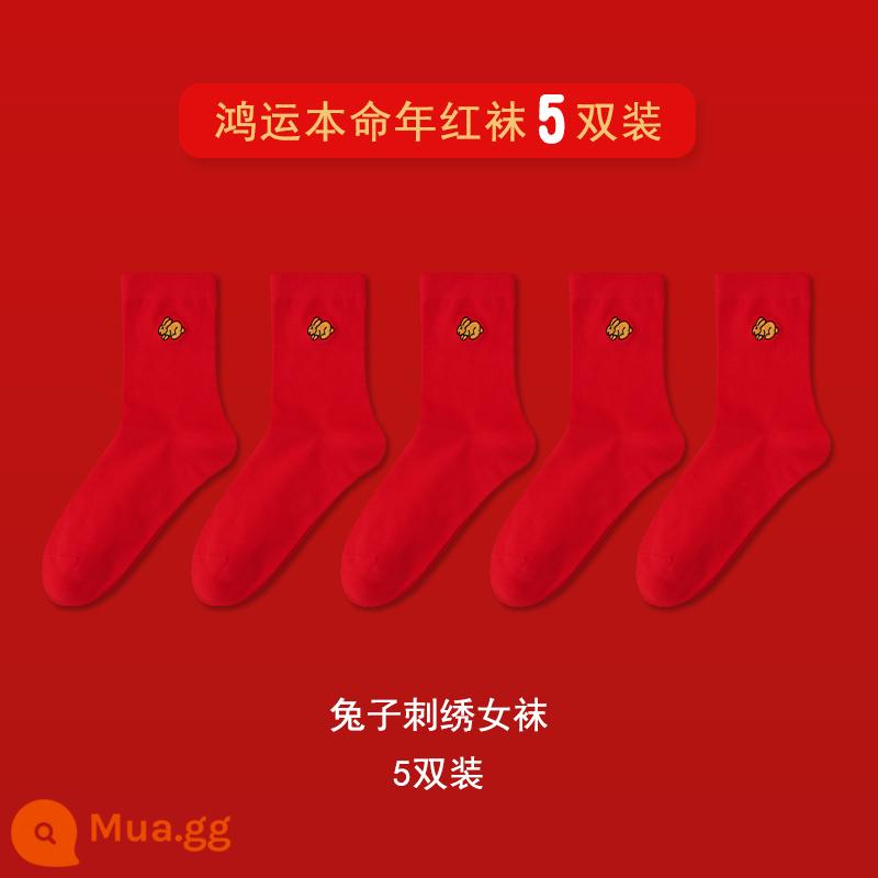 Hongyun SOCKS được định sẵn là năm của những con thỏ, vớ màu đỏ trung bình, chiếc vớ kết hôn bằng vải cotton mềm bằng ống nhỏ - [Tất Nữ] Tất Nữ Thêu Thỏ Vàng (5 đôi 1636)