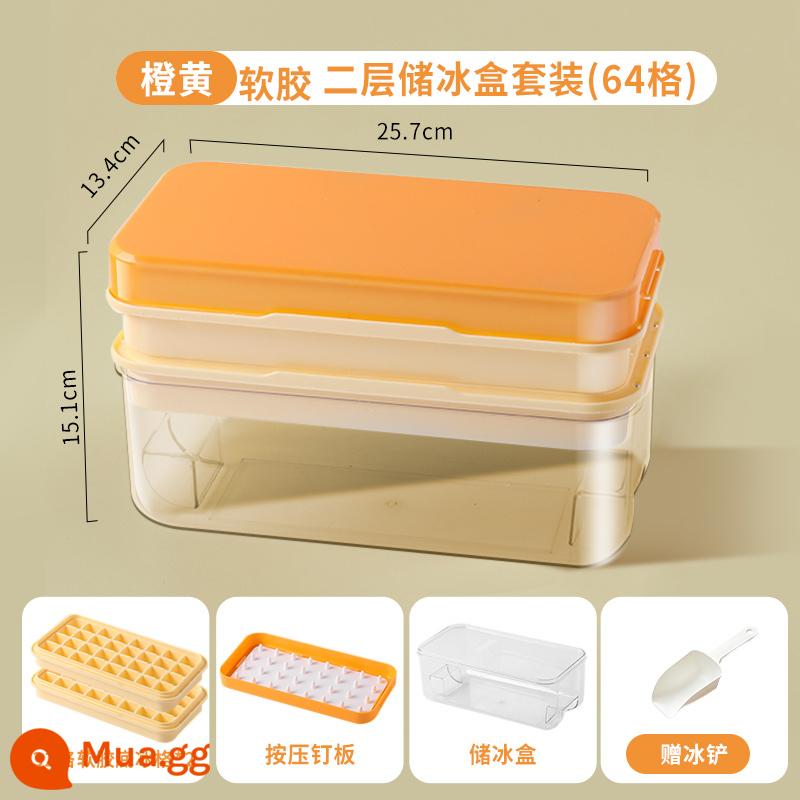 Đông Lạnh Kem Khuôn Gia Đình Cấp Thực Phẩm Tủ Lạnh Hộp Bảo Quản Máy Làm Đá Silicone Báo Chí Ép Hộp Đá Khúc Côn Cầu Trên Băng Khay Đựng Đá - Bộ 64 ô màu cam [đáy mềm silicon hai lớp + xẻng đá miễn phí]