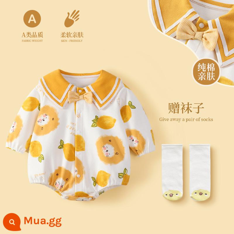 Modomoma quần áo trẻ sơ sinh mùa xuân nam nữ hoạt hình cho bé in hình sư tử dài tay áo liền quần cotton cho bé - Sư tử Bobo [bộ đồ dài tay có ve áo sư tử]