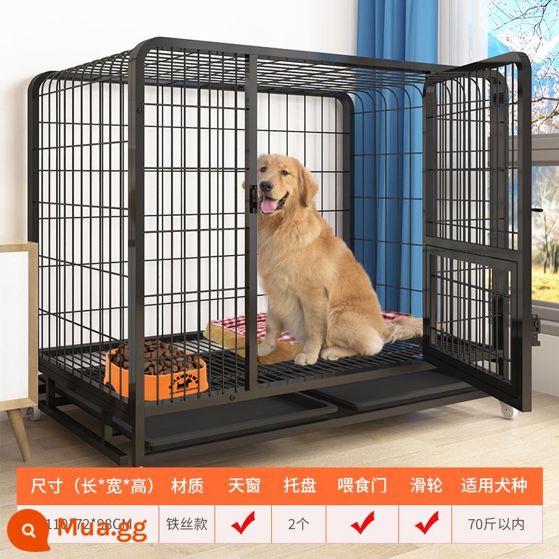 Chuồng chó lớn chó Border Collie chuyên dụng Labrador đa năng cỡ trung full ống vuông thú cưng có vệ sinh tách ngoài trời - Dây sắt gia cố loại A [Đen] "110*72*98" (trong vòng 80 pound)