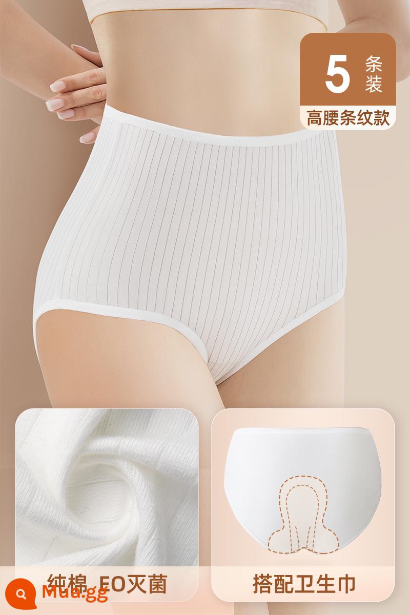 Đồ lót dùng một lần cho nữ, cotton nguyên chất, vô trùng, bà bầu, sau sinh, cỡ lớn, lưng cao, du lịch bà bầu, quần short sau sinh - Yếm sọc trắng lưng cao [5 cái/1 hộp] cotton nguyên chất tiệt trùng ôm bụng không gây bí bụng