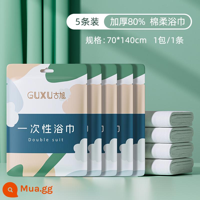 60 miếng khăn tắm nén, khăn khô dùng một lần, bộ du lịch dày và cỡ lớn, khăn cotton nguyên chất, đóng gói riêng cho khách sạn - To hơn và dày hơn [5 khăn tắm mềm] 70*140