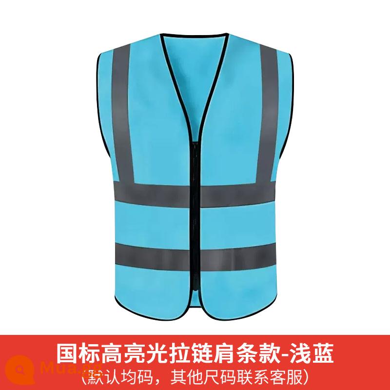 Áo khoác phản quang an toàn áo vest áo khoác công nhân vệ sinh xây dựng meituan huỳnh quang giao thông quần áo đi xe túi em bé - Dây kéo gia cố có độ bóng cao tiêu chuẩn quốc gia (xanh nhạt)