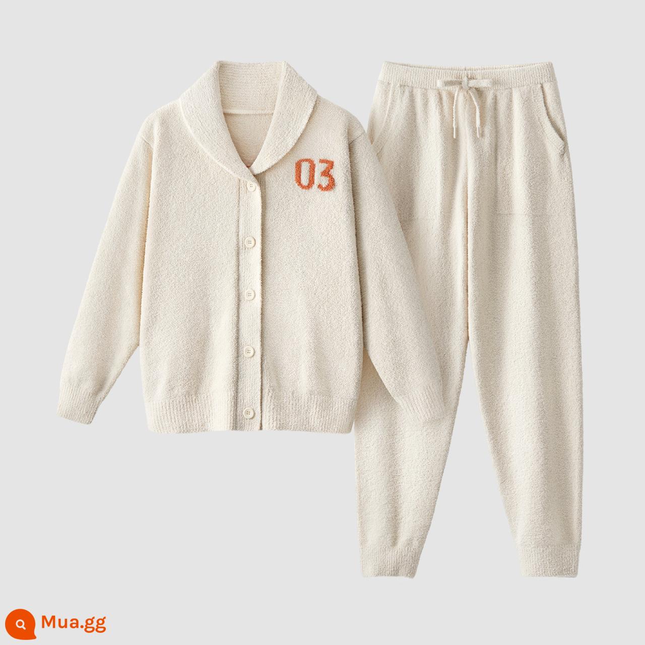 [Cùng phong cách với Wang Yibo] Jiao Nei Velvet 500E Half Velvet Pyjama cho nam và nữ Bộ đồ mặc nhà kháng khuẩn mùa thu đông - Ve áo nữ-Lithium trắng