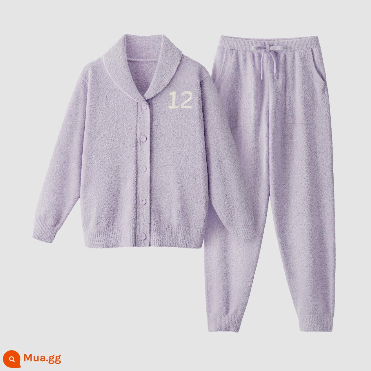 [Cùng phong cách với Wang Yibo] Jiao Nei Velvet 500E Half Velvet Pyjama cho nam và nữ Bộ đồ mặc nhà kháng khuẩn mùa thu đông - Ve Áo Nữ - Tím Magie