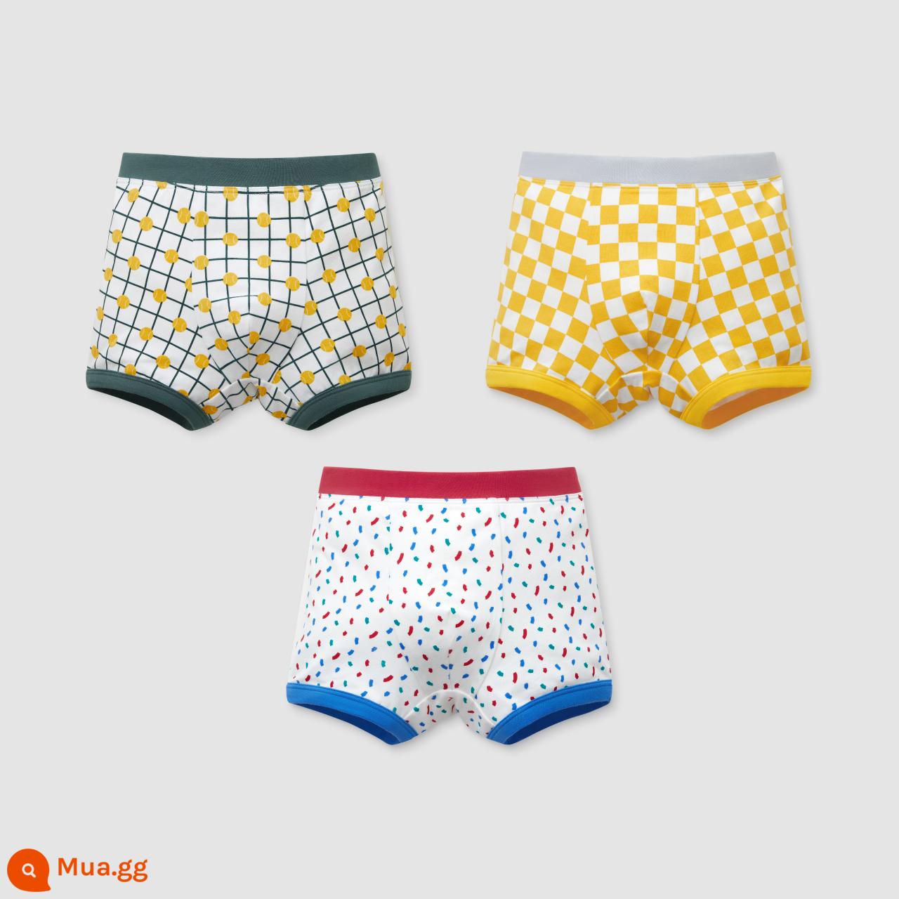 Banana 501C Quần Lót Trẻ Em Bé Trai Và Bé Gái Quần Short Quần Lót Bé Trẻ Em Cotton Boxer Tam Giác 3 Cái - Lưới tennis + lưới vàng + ruy băng