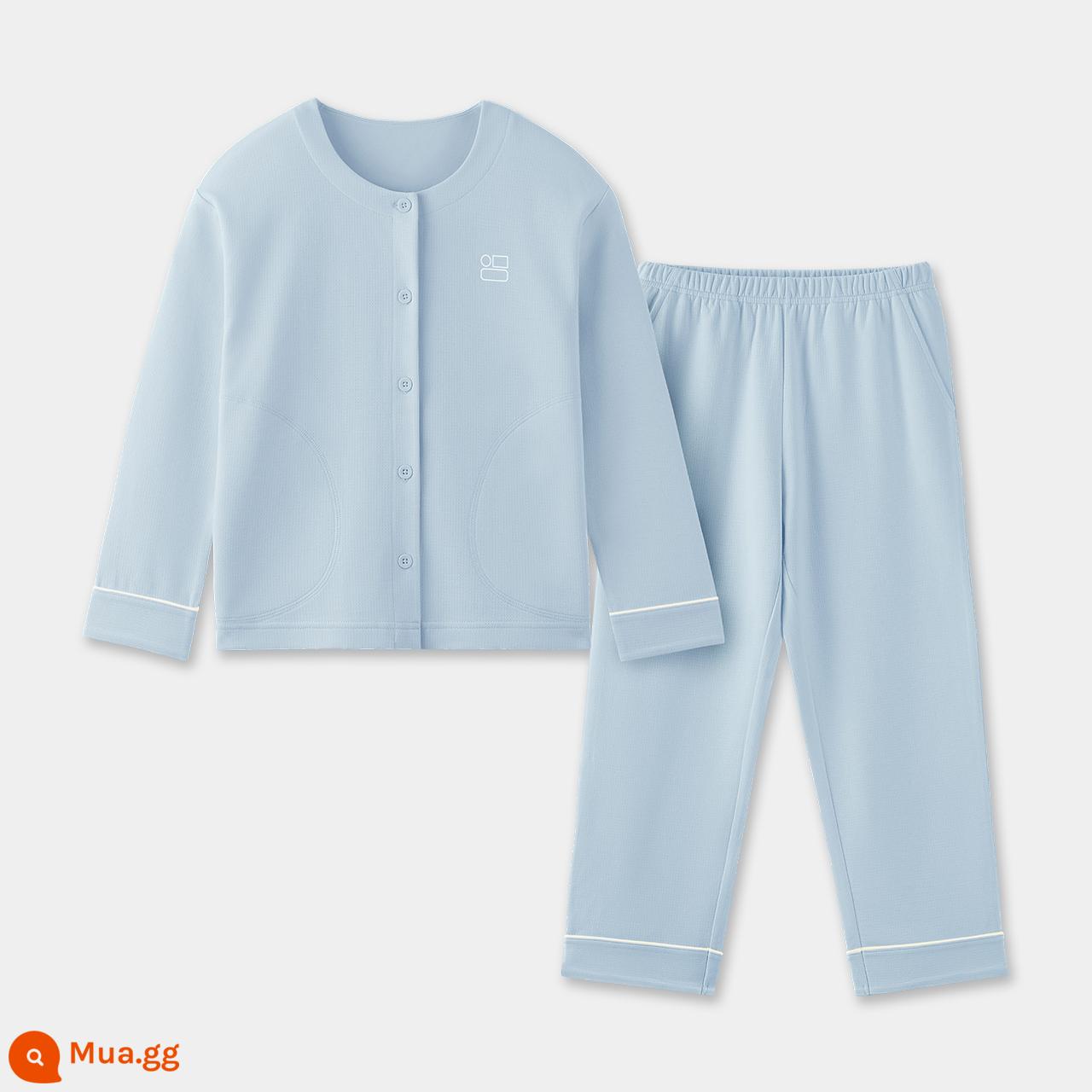 Bộ đồ ngủ trẻ em Bananai 501S phù hợp với bé trai và bé gái quần áo ở nhà cardigan dài tay cotton nguyên chất có thể được mặc bên ngoài quần áo trẻ em thu đông - [Tay dài] Màu xanh trong