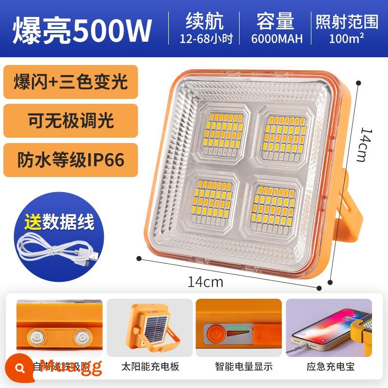 đèn led sạc chiếu sáng khẩn cấp không dây hút từ tính di động tiết kiệm năng lượng siêu sáng cắm trại gian hàng ngoài trời đèn chợ đêm đèn - Đèn sạc năng lượng mặt trời 48H [500W ba màu + ba mức độ mờ] IP66 chống nước + màn hình nguồn