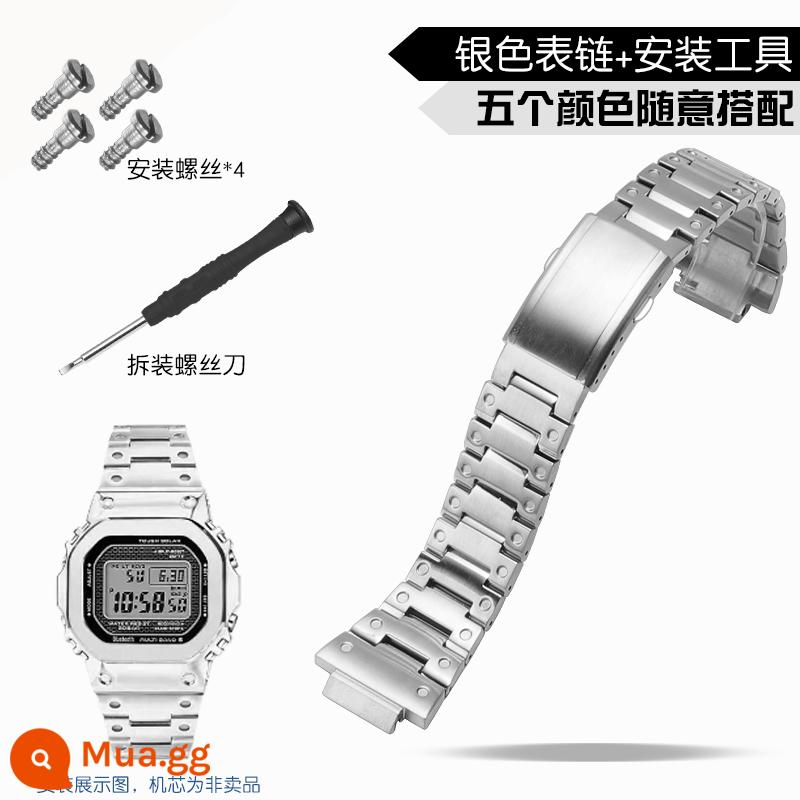 Thích hợp cho đồng hồ mặt vuông nhỏ CASIO G-SHOCK 3229 GM-5600 vỏ phụ kiện sửa đổi dây đai thép - dây thép bạc