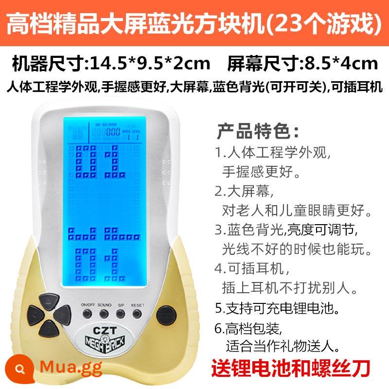 Bảo vệ mắt dạ quang 4,2 inch màn hình lớn cầm tay máy tham quan trò chơi Tetris có thể sạc lại cầm tay thời thơ ấu hoài cổ phát triển trí thông minh của trẻ em đồ chơi giáo dục cổ điển dành cho người già máy chơi game di động - Máy lập phương cao cấp màu vàng đi kèm tuốc nơ vít dùng pin