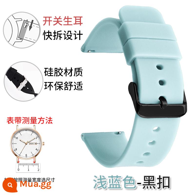 Dây đeo silicone unisex Smart Watch thể thao chống thấm mồ hôi giao diện phẳng khóa pin nữ 20/22/24mm thay thế - Khóa màu xanh đen nhạt