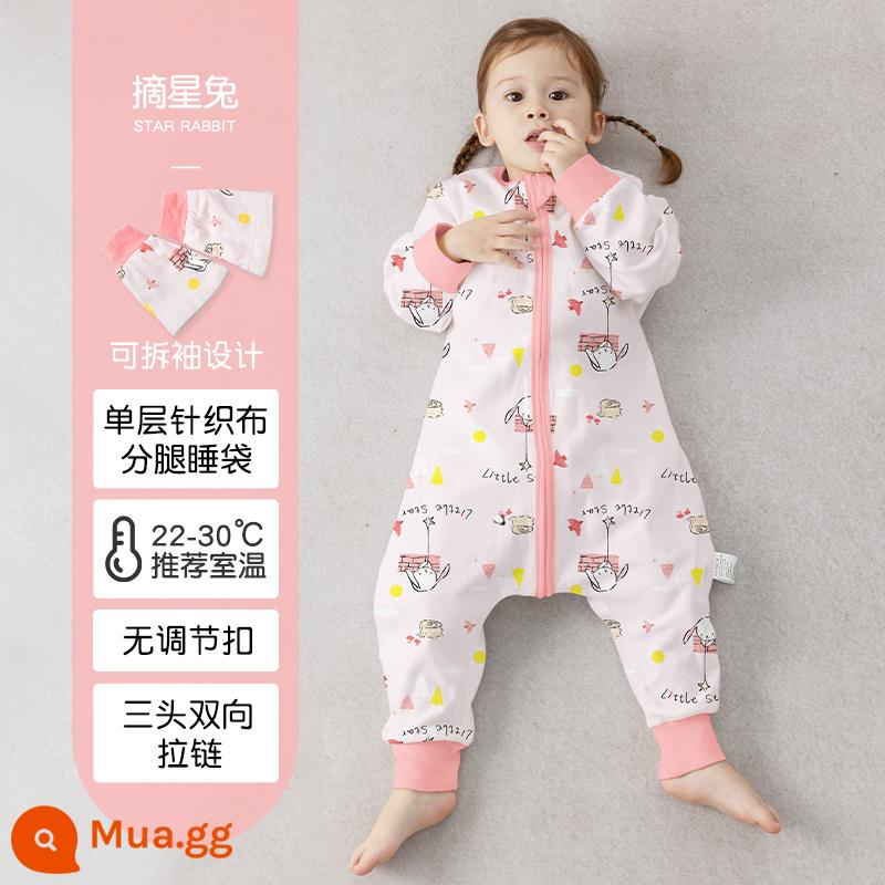 Túi ngủ cho bé xuân thu hai lớp cotton nguyên chất Túi ngủ xẻ chân cho bé Mùa thu đông phòng máy lạnh chăn bông chống đá đa năng - Thỏ sao trắng mùa hè một lớp