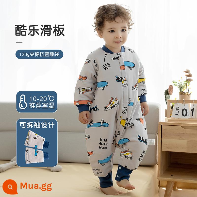 Túi ngủ cho bé xuân thu hai lớp cotton nguyên chất Túi ngủ xẻ chân cho bé Mùa thu đông phòng máy lạnh chăn bông chống đá đa năng - Ván trượt kháng khuẩn (120g chần bông) nhiệt độ áp dụng 10-20 độ