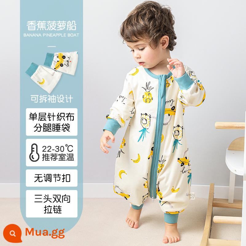 Túi ngủ cho bé xuân thu hai lớp cotton nguyên chất Túi ngủ xẻ chân cho bé Mùa thu đông phòng máy lạnh chăn bông chống đá đa năng - Dứa vàng mùa hè một lớp