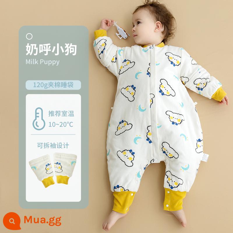 Túi ngủ cho bé xuân thu hai lớp cotton nguyên chất Túi ngủ xẻ chân cho bé Mùa thu đông phòng máy lạnh chăn bông chống đá đa năng - Chó con sữa kháng khuẩn (120g chần bông) Nhiệt độ áp dụng 10-20 độ