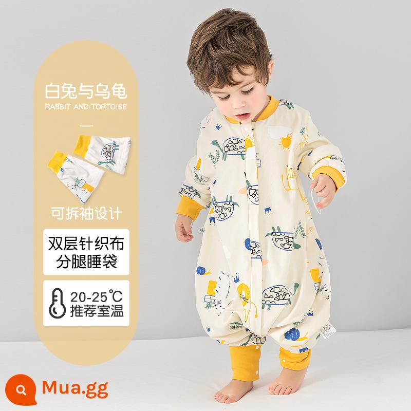 Túi ngủ cho bé xuân thu hai lớp cotton nguyên chất Túi ngủ xẻ chân cho bé Mùa thu đông phòng máy lạnh chăn bông chống đá đa năng - Thỏ và Rùa trắng (hai lớp không chần bông) Nhiệt độ áp dụng 20-25 độ