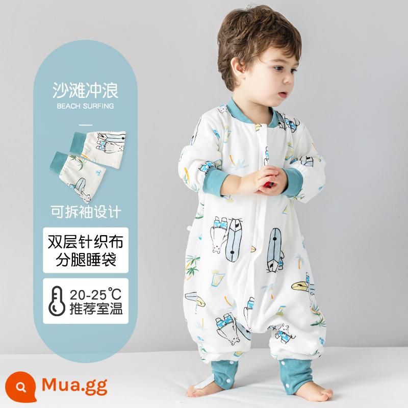 Túi ngủ cho bé xuân thu hai lớp cotton nguyên chất Túi ngủ xẻ chân cho bé Mùa thu đông phòng máy lạnh chăn bông chống đá đa năng - Lướt sóng trên bãi biển (hai lớp không chần bông) nhiệt độ áp dụng 20-25 độ