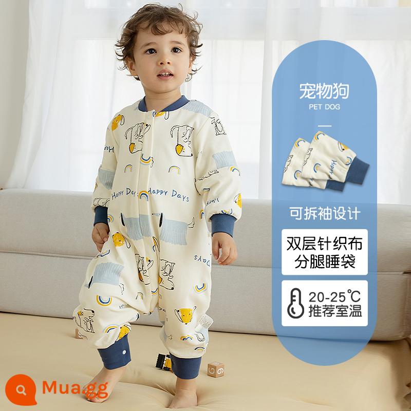 Túi ngủ cho bé xuân thu hai lớp cotton nguyên chất Túi ngủ xẻ chân cho bé Mùa thu đông phòng máy lạnh chăn bông chống đá đa năng - Chó cưng (hai lớp không chần bông) nhiệt độ áp dụng 20-25 độ