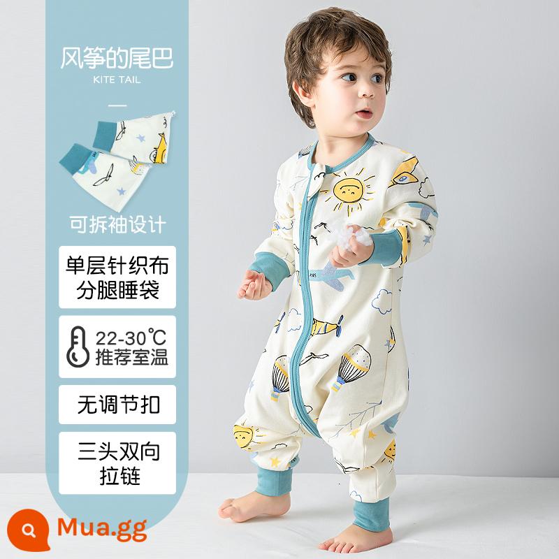 Túi ngủ cho bé xuân thu hai lớp cotton nguyên chất Túi ngủ xẻ chân cho bé Mùa thu đông phòng máy lạnh chăn bông chống đá đa năng - Diều tím mùa hè một lớp