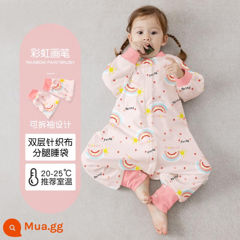 Túi ngủ cho bé xuân thu hai lớp cotton nguyên chất Túi ngủ xẻ chân cho bé Mùa thu đông phòng máy lạnh chăn bông chống đá đa năng - Cọ sơn cầu vồng (hai lớp không chần bông) nhiệt độ áp dụng 20-25 độ