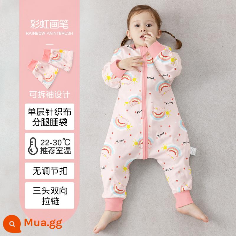 Túi ngủ cho bé xuân thu hai lớp cotton nguyên chất Túi ngủ xẻ chân cho bé Mùa thu đông phòng máy lạnh chăn bông chống đá đa năng - Lớp đơn mùa hè cầu vồng màu xám