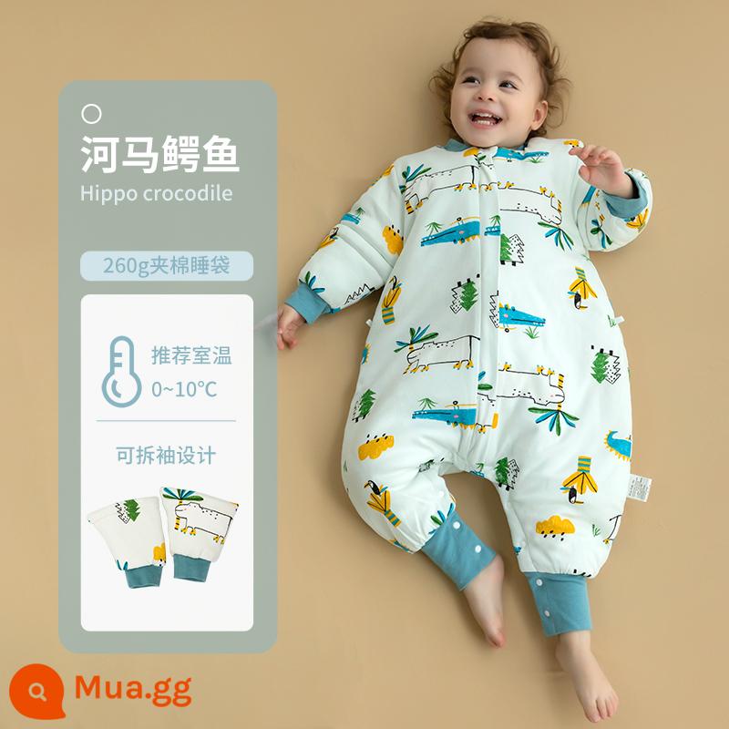 Túi Ngủ Cho Bé Mùa Thu Đông Túi Ngủ Dày Bằng Cotton Nguyên Chất Vỏ Chống Đá Trẻ Em Sơ Sinh Bé Sơ Sinh Xẻ Chân Túi Ngủ Đa Năng Cho Tất Cả Các Mùa - Cá sấu hà mã (260g bông) nhiệt độ áp dụng 0-10 độ