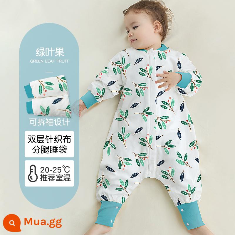 Túi ngủ cho bé xuân thu hai lớp cotton nguyên chất Túi ngủ xẻ chân cho bé Mùa thu đông phòng máy lạnh chăn bông chống đá đa năng - Quả lá xanh (hai lớp không chần) nhiệt độ áp dụng 20-25 độ