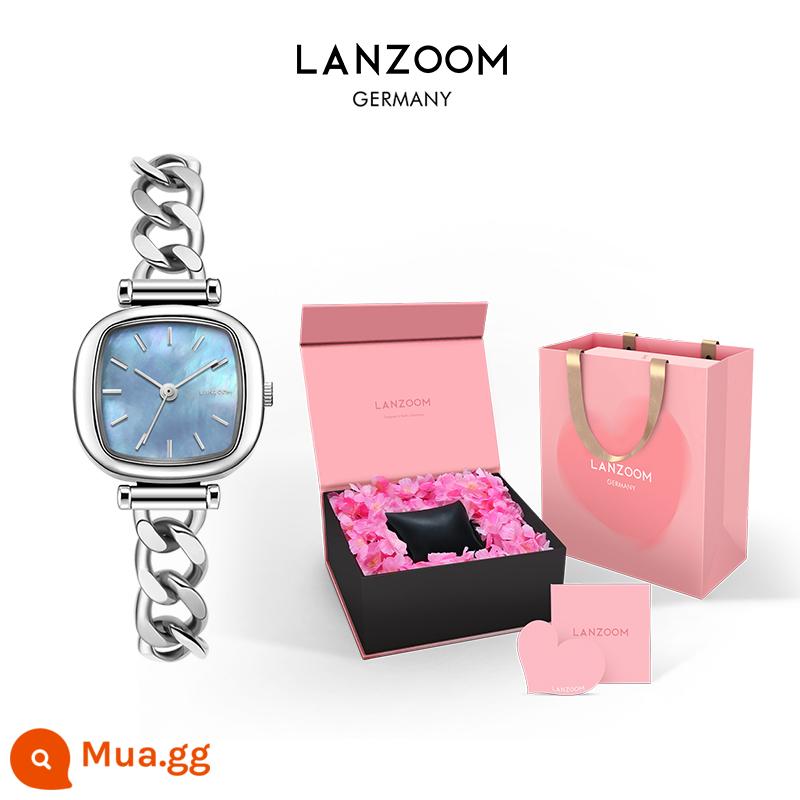 Lanzu LANZOOM đồng hồ đeo tay nữ tấm vuông màu xanh nước biển dành cho nữ thích hợp ánh sáng sinh viên sang trọng Quà tặng ngày lễ tình nhân cho bạn gái - Bremen04-Hộp Quà Biển Hoa