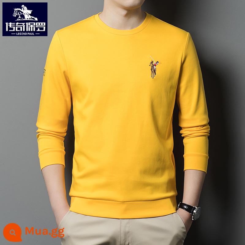 Áo thun dài tay polo nam thu đông thương hiệu xu hướng thêu áo thun cổ tròn quần dài Áo thun cotton dày dặn - Màu vàng [Mẫu 6613] [Mẫu mùa xuân và mùa thu]