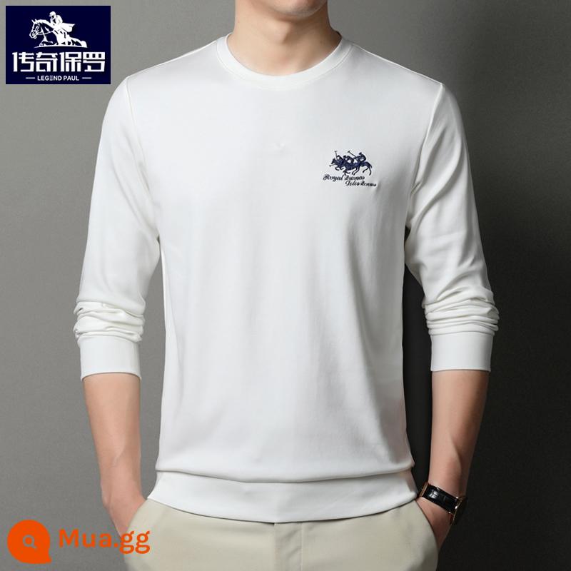 Áo thun dài tay polo nam thu đông thương hiệu xu hướng thêu áo thun cổ tròn quần dài Áo thun cotton dày dặn - Trắng [mẫu 6628] [mẫu mùa xuân và mùa thu]