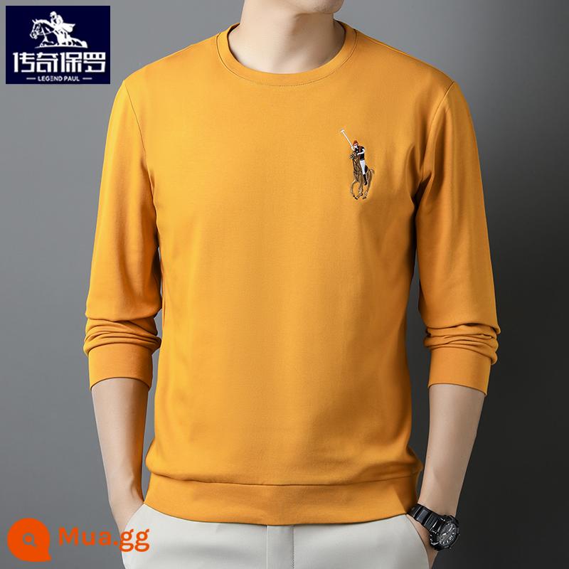 Áo thun dài tay polo nam thu đông thương hiệu xu hướng thêu áo thun cổ tròn quần dài Áo thun cotton dày dặn - Màu vàng [Mẫu 6868] [Mẫu mùa xuân và mùa thu]