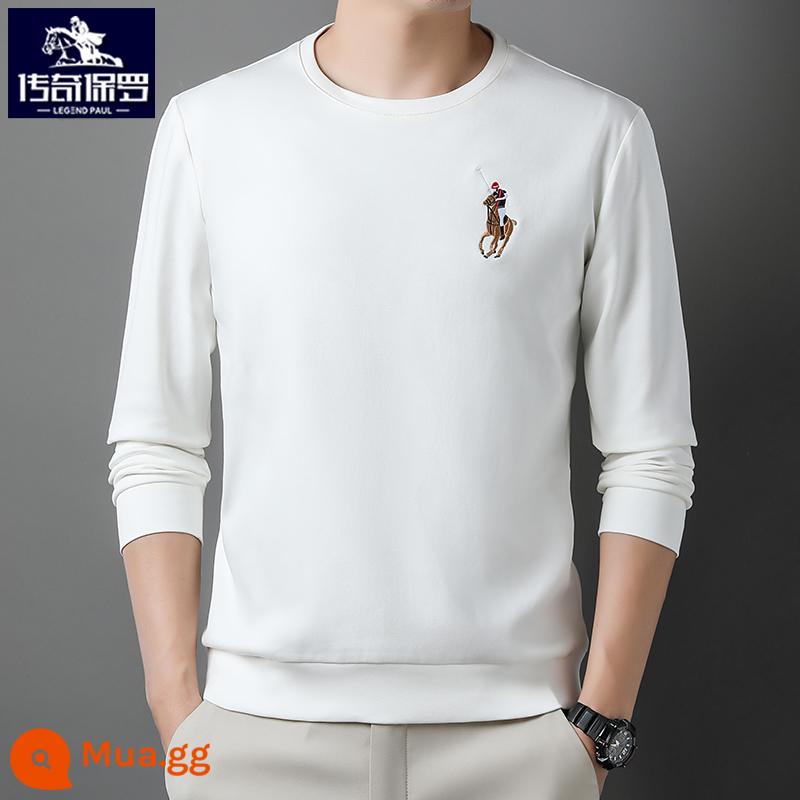 Áo thun dài tay polo nam thu đông thương hiệu xu hướng thêu áo thun cổ tròn quần dài Áo thun cotton dày dặn - Trắng [mẫu 6868] [mẫu Xuân Thu]