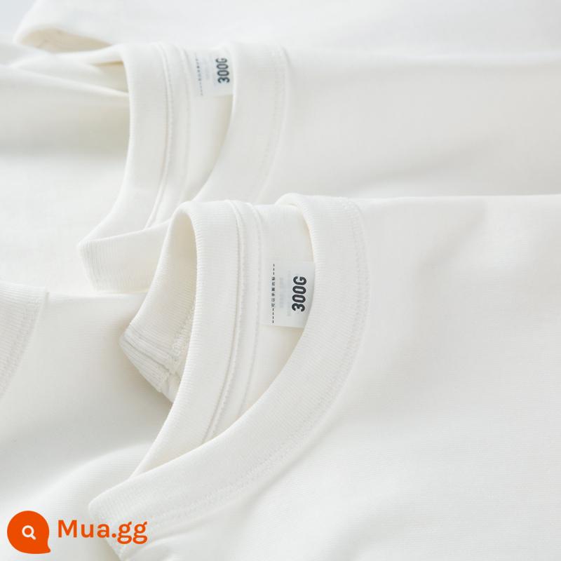 Áo thun cotton ngắn tay nặng 300g, màu trắng, màu trơn, thương hiệu hợp thời trang, cổ tròn, kaki Ami cổ điển của Mỹ dành cho nam và nữ - [Nặng 300g] Trắng nhạt/Giặt cổ điển kiểu Mỹ/Khôi phục 89 ngay lập tức!