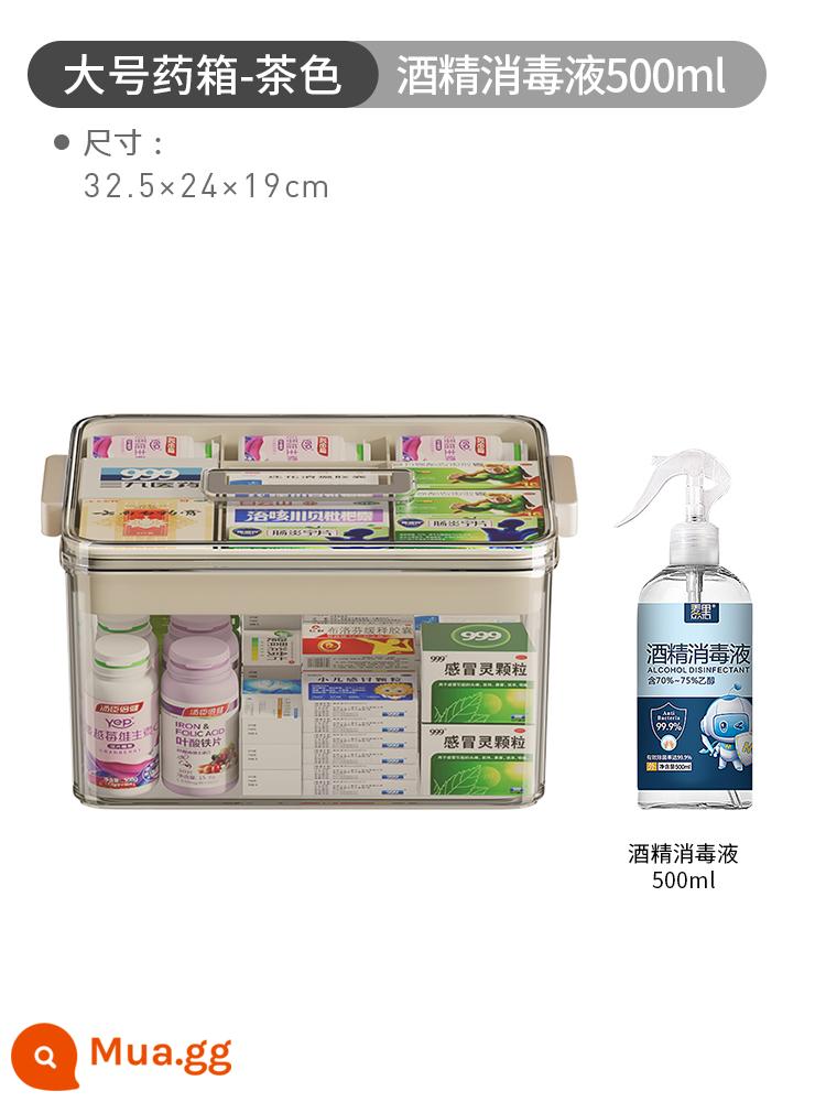 Hộp đựng thuốc gia dụng Nhật Bản, hộp đựng thuốc gia đình, hộp đựng thuốc dung tích lớn nhiều tầng, hộp đựng thuốc nhỏ cho trẻ em - ❤️[Cỡ lớn-Nâu]+[Cồn khử trùng 500ml]