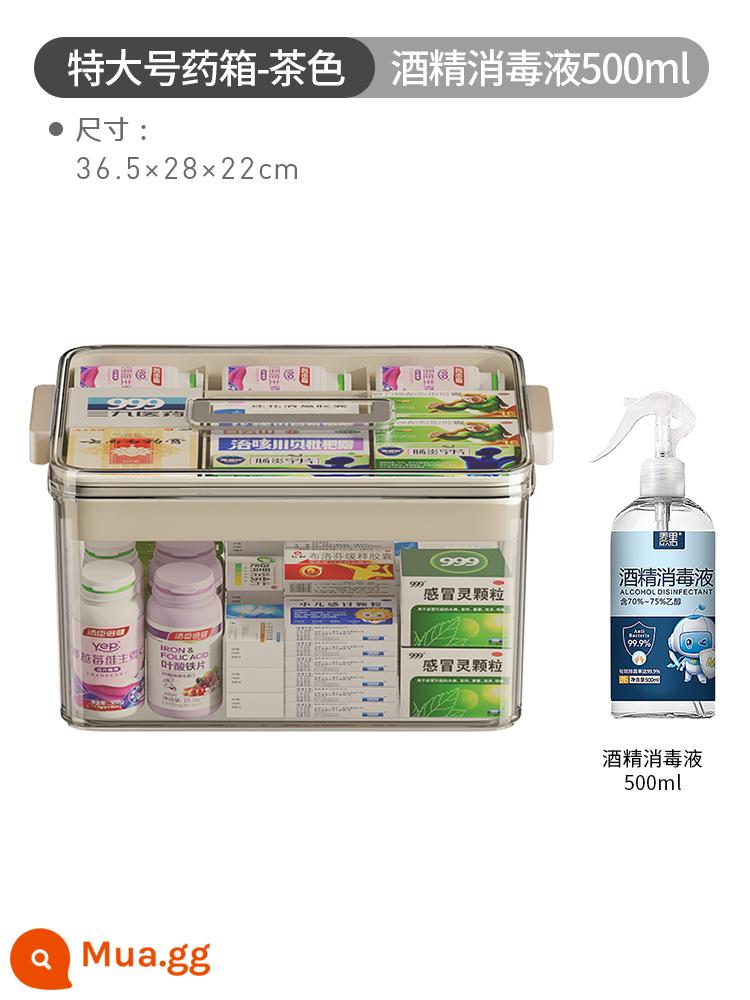 Hộp đựng thuốc gia dụng Nhật Bản, hộp đựng thuốc gia đình, hộp đựng thuốc dung tích lớn nhiều tầng, hộp đựng thuốc nhỏ cho trẻ em - ✅[Cực lớn-Nâu]+[Cồn khử trùng 500ml]