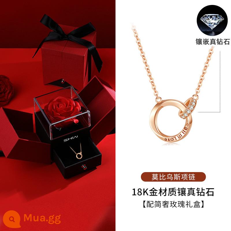 Mobius Nhẫn Vàng 18K Moissanite Vòng Cổ Nữ 2022 Đèn Mới Sang Trọng Thích Hợp Quà Tặng Giáng Sinh Cho Nữ - [Bộ vàng 18K đính kim cương thật] + hộp quà hoa hồng sang trọng đơn giản + kèm giấy chứng nhận