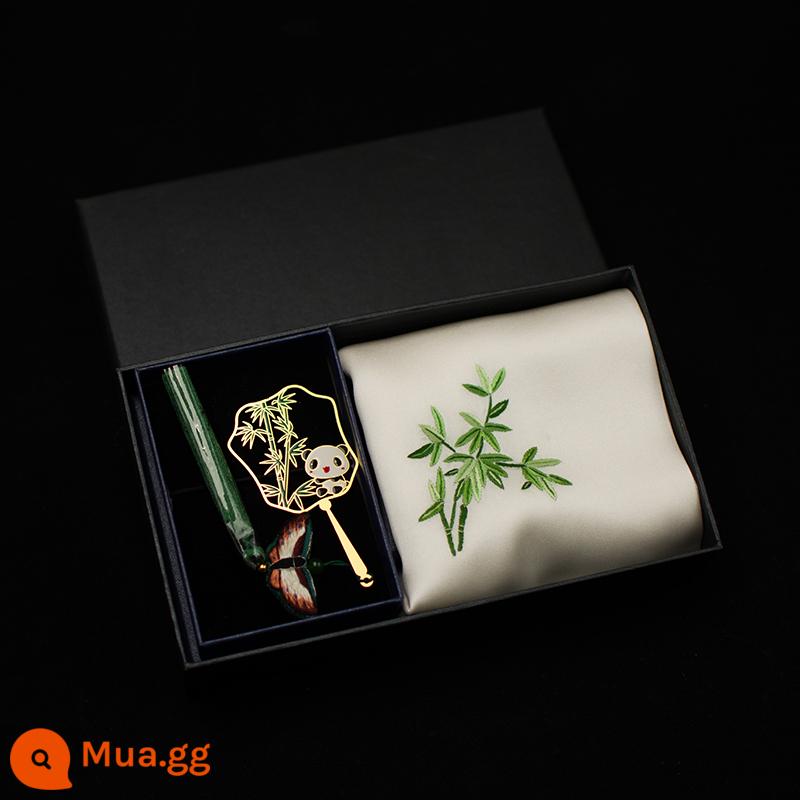 Tay thêu bằng lụa thực sự Handmade Suxiu Mulberry Silk Takekerchief Bronze Script Set Phong cách Trung Quốc Quà tặng văn học và nghệ thuật - sữa