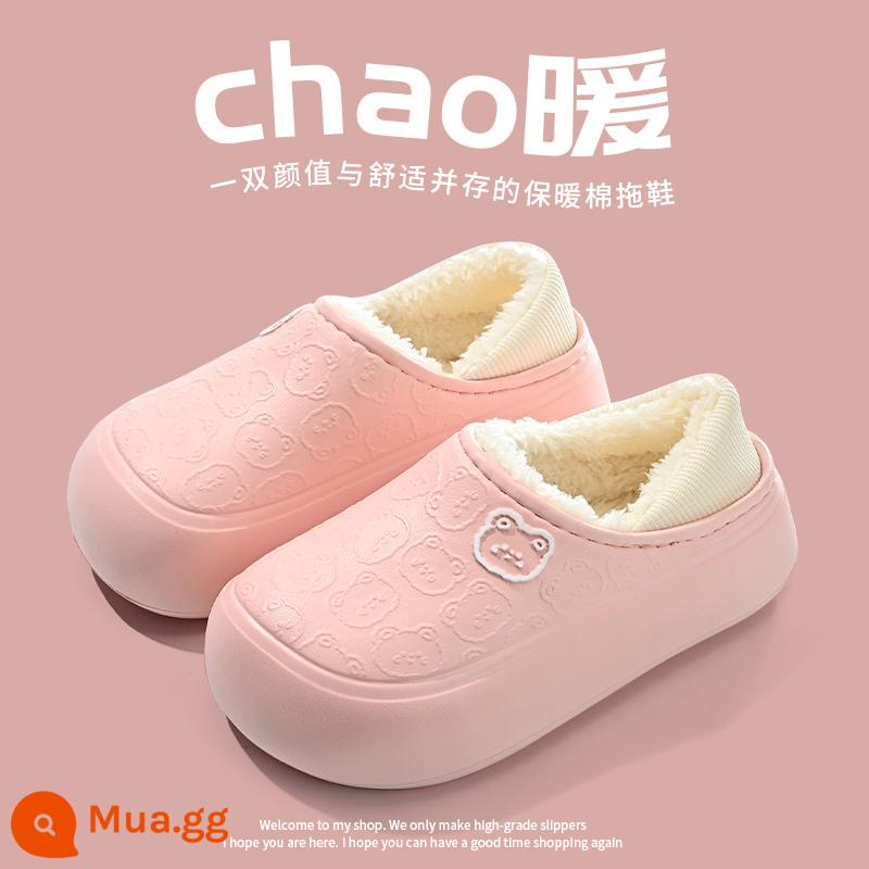 Giày cotton nữ 2023 mùa thu đông phong cách mới dễ thương slip-on sang trọng ấm áp đôi dép bông chống trượt dành cho nữ - Hồng