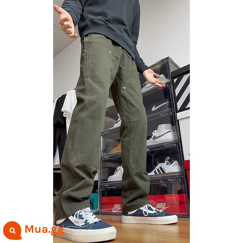 Quần yếm đen nam mùa xuân cleanfit Mỹ Vibe Carhartt quần dài 2 đầu gối quần dài đa năng - Quân đội xanh